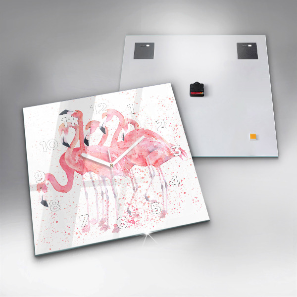 Ceas pătrat de perete din sticlă O grămadă de flamingo