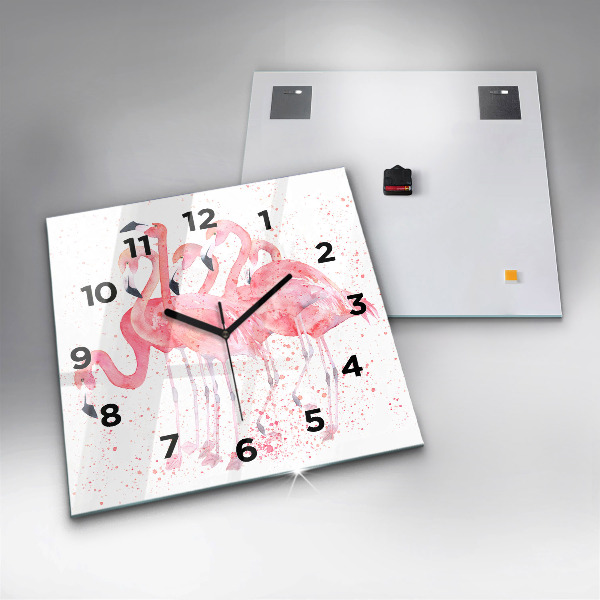 Ceas pătrat de perete din sticlă O grămadă de flamingo