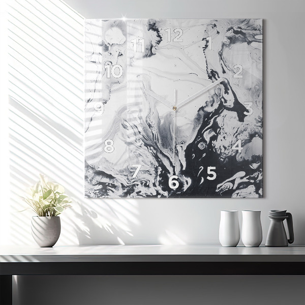Ceas pătrat de perete din sticlă Marmură cu cerneală abstractă