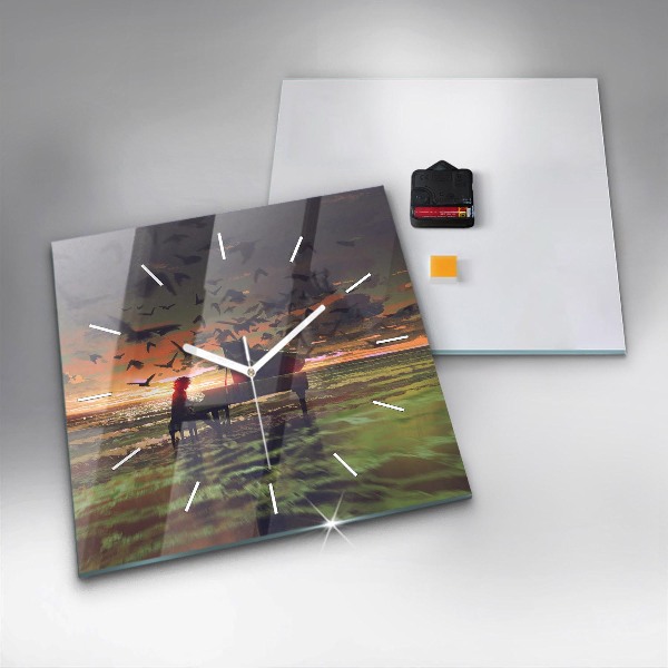 Ceas pătrat de perete din sticlă Concert pe plajă