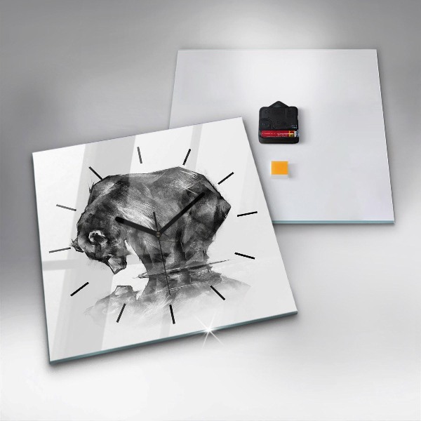 Ceas pătrat de perete din sticlă Urs din desene animate