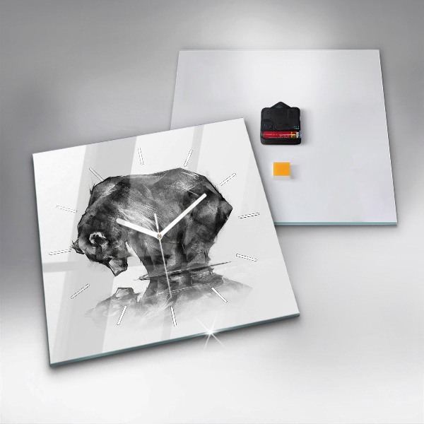 Ceas pătrat de perete din sticlă Urs din desene animate