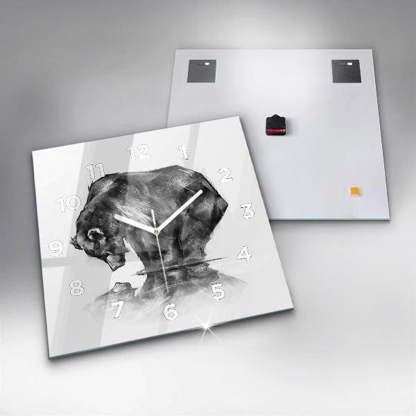 Ceas pătrat de perete din sticlă Urs din desene animate