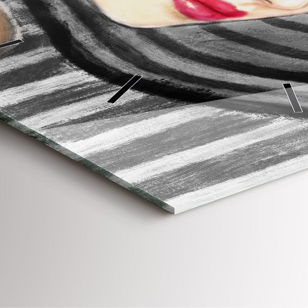 Ceas pătrat de perete din sticlă Femeie în alb și negru