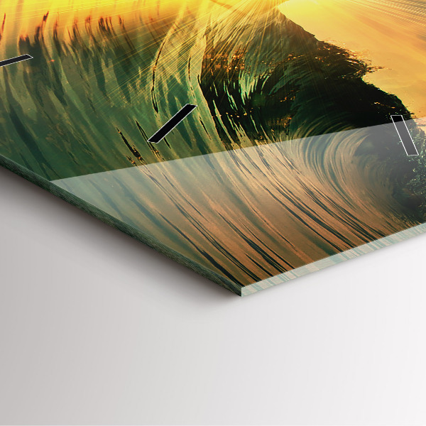 Ceas pătrat de perete din sticlă Perspectiva valurilor apusului