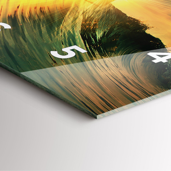 Ceas pătrat de perete din sticlă Perspectiva valurilor apusului