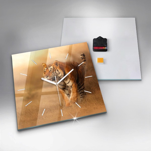 Ceas pătrat de perete din sticlă Vânătoarea de tigru