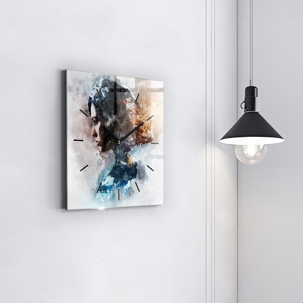 Ceas pătrat de perete din sticlă Fețe abstracte