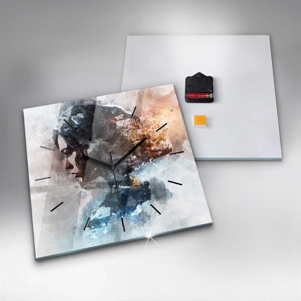 Ceas pătrat de perete din sticlă Fețe abstracte