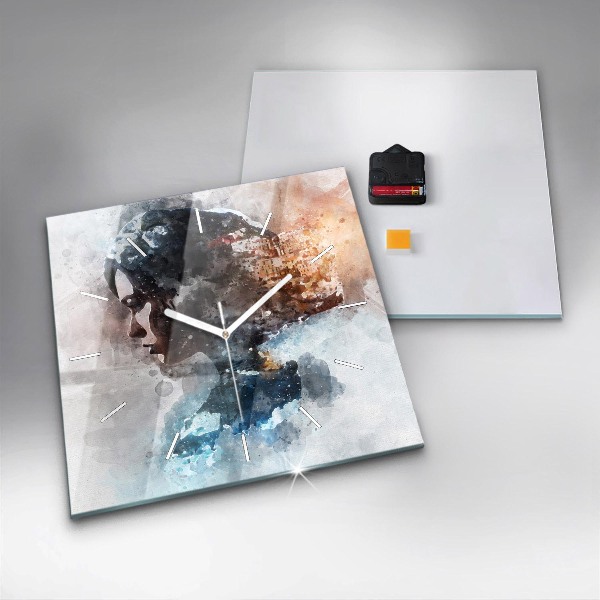 Ceas pătrat de perete din sticlă Fețe abstracte