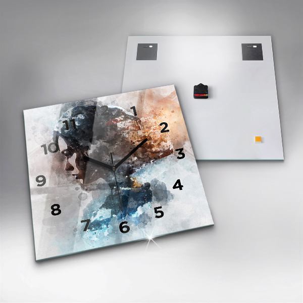 Ceas pătrat de perete din sticlă Fețe abstracte
