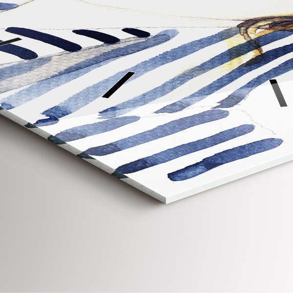 Ceas pătrat de perete din sticlă Față cu ochelari și pălărie