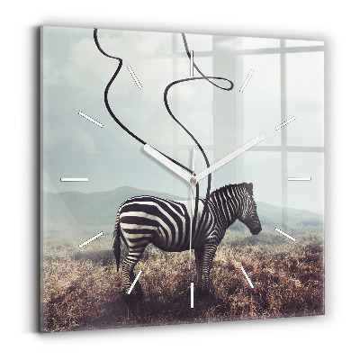 Ceas pătrat de perete din sticlă Zebra – Abstracție