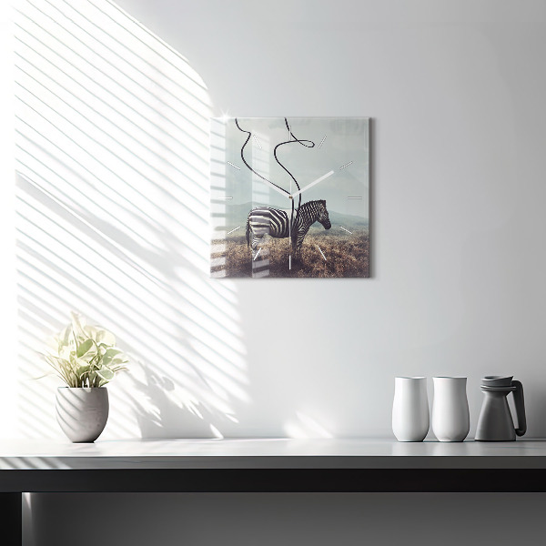 Ceas pătrat de perete din sticlă Zebra – Abstracție