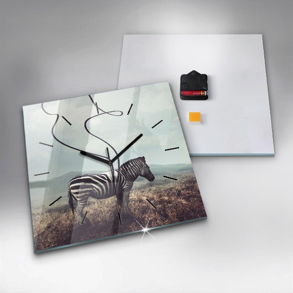 Ceas pătrat de perete din sticlă Zebra – Abstracție