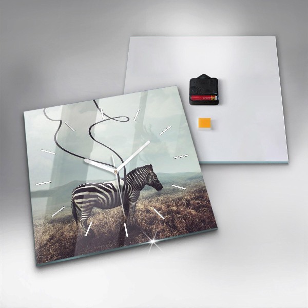 Ceas pătrat de perete din sticlă Zebra – Abstracție