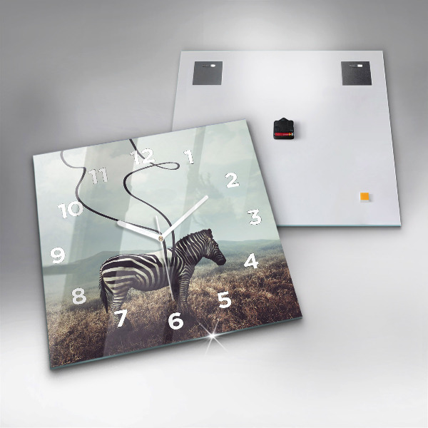 Ceas pătrat de perete din sticlă Zebra – Abstracție