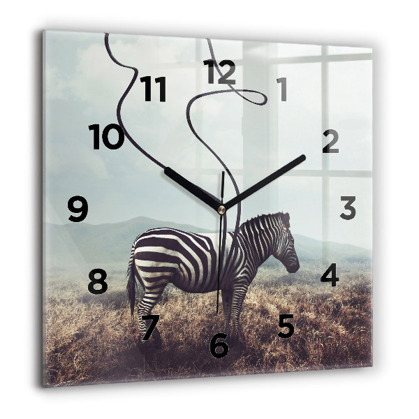 Ceas pătrat de perete din sticlă Zebra – Abstracție