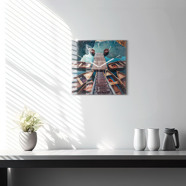 Ceas pătrat de perete din sticlă Pod și Lac