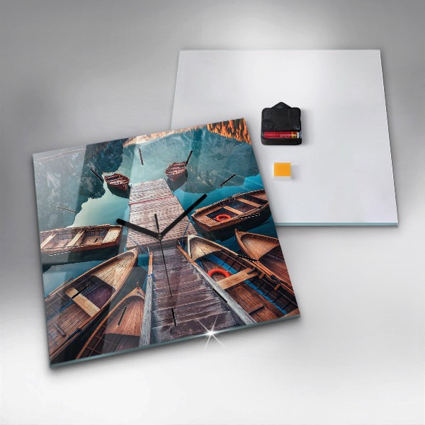 Ceas pătrat de perete din sticlă Pod și Lac