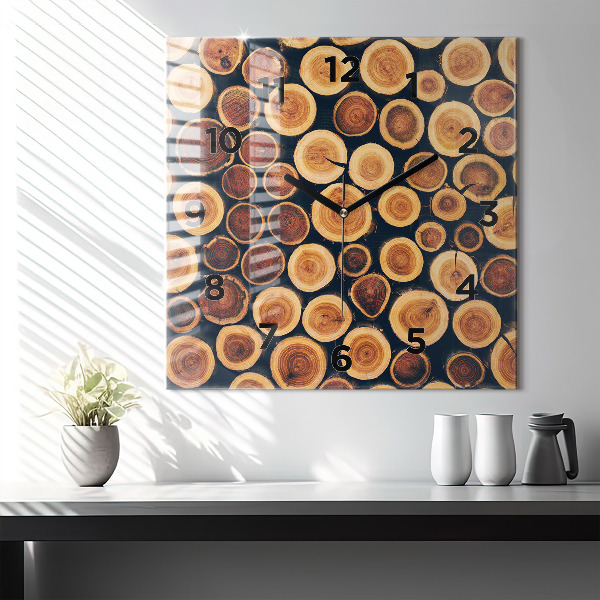 Ceas pătrat de perete din sticlă Lemn