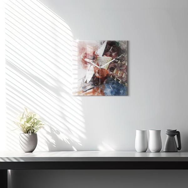Ceas pătrat de perete din sticlă Vizualizare chitara