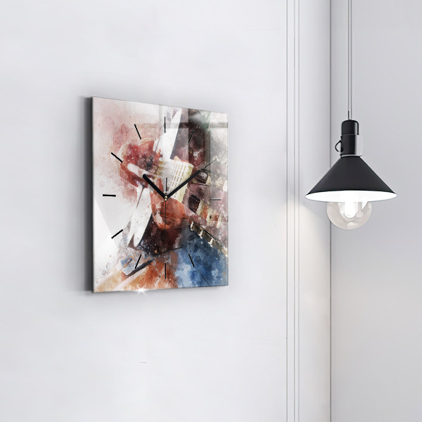 Ceas pătrat de perete din sticlă Vizualizare chitara