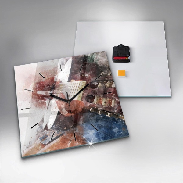 Ceas pătrat de perete din sticlă Vizualizare chitara
