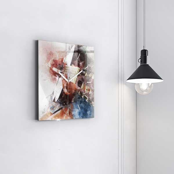 Ceas pătrat de perete din sticlă Vizualizare chitara