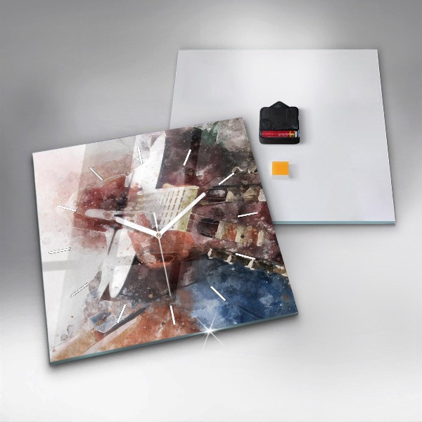 Ceas pătrat de perete din sticlă Vizualizare chitara