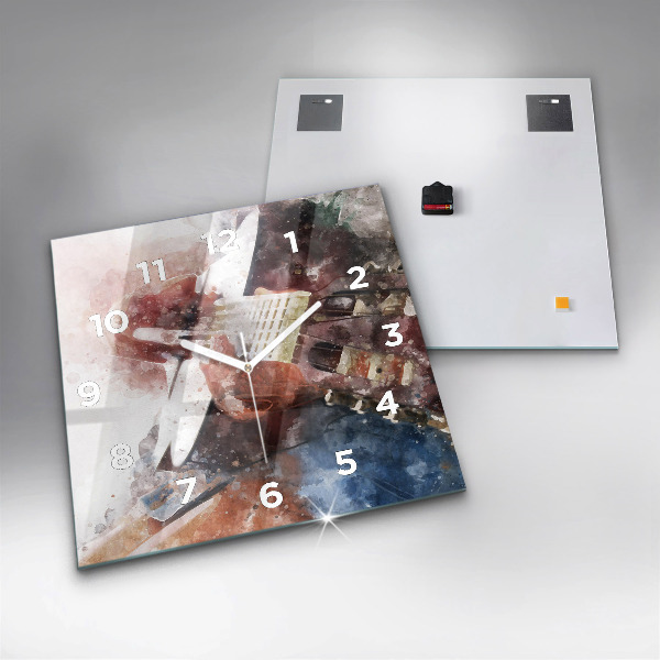 Ceas pătrat de perete din sticlă Vizualizare chitara