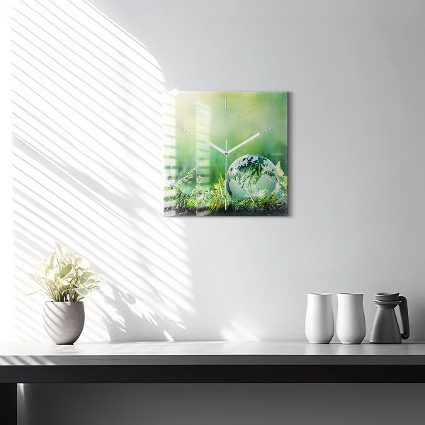 Ceas pătrat de perete din sticlă Glob