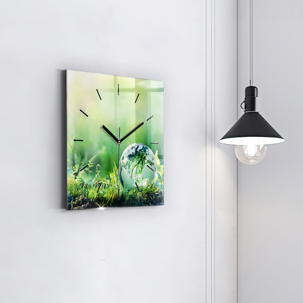 Ceas pătrat de perete din sticlă Glob