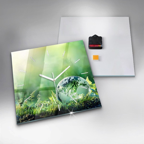 Ceas pătrat de perete din sticlă Glob