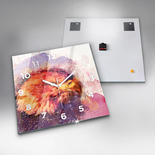 Ceas pătrat de perete din sticlă Vultur acuarelă