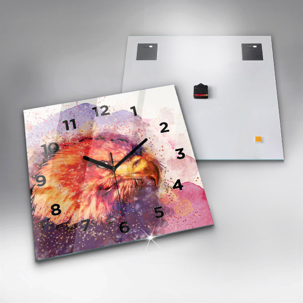 Ceas pătrat de perete din sticlă Vultur acuarelă