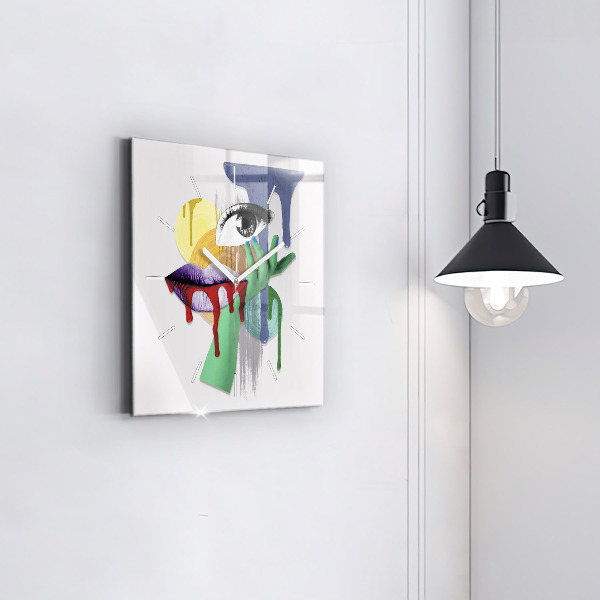 Ceas pătrat de perete din sticlă Colaj suprarealist