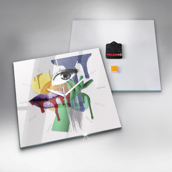 Ceas pătrat de perete din sticlă Colaj suprarealist