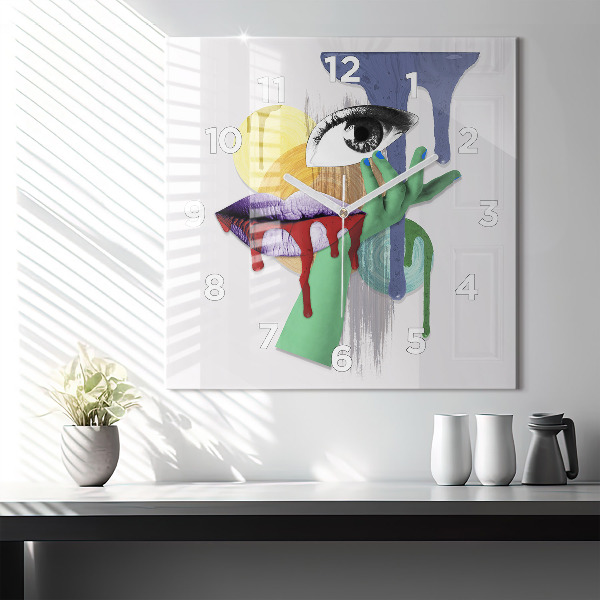 Ceas pătrat de perete din sticlă Colaj suprarealist