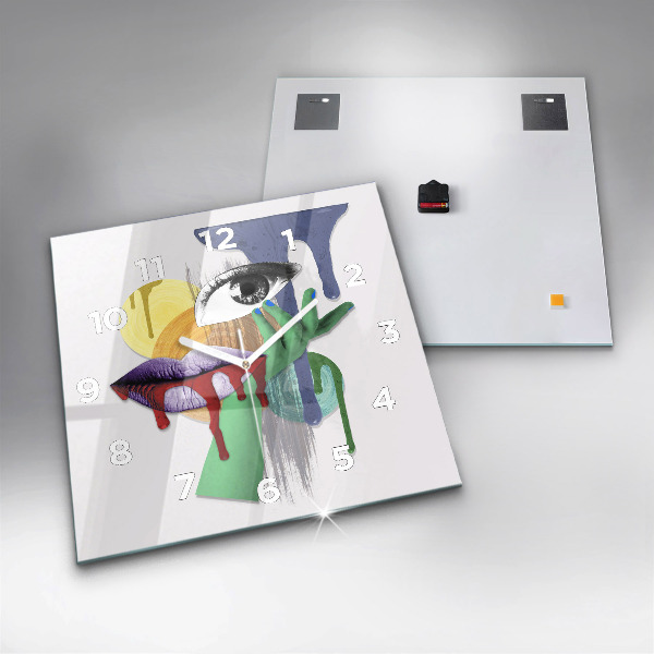 Ceas pătrat de perete din sticlă Colaj suprarealist