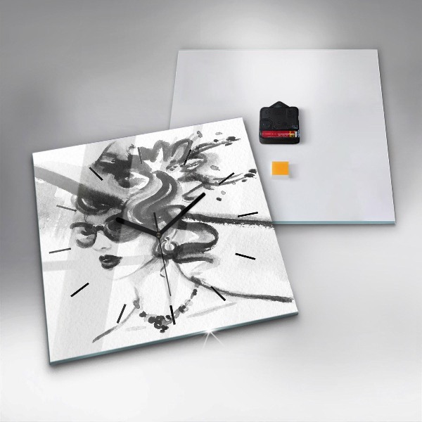 Ceas pătrat de perete din sticlă Femeie la modă