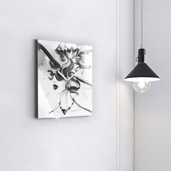 Ceas pătrat de perete din sticlă Femeie la modă