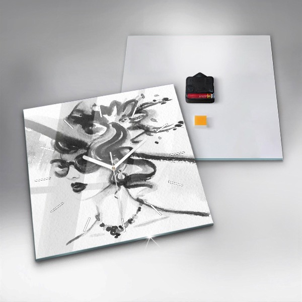 Ceas pătrat de perete din sticlă Femeie la modă