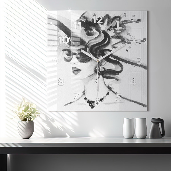 Ceas pătrat de perete din sticlă Femeie la modă