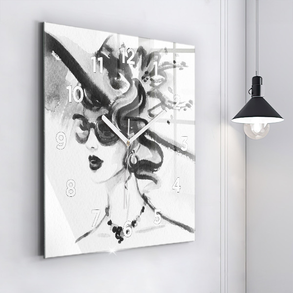 Ceas pătrat de perete din sticlă Femeie la modă