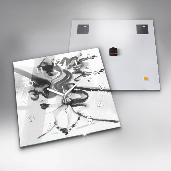 Ceas pătrat de perete din sticlă Femeie la modă