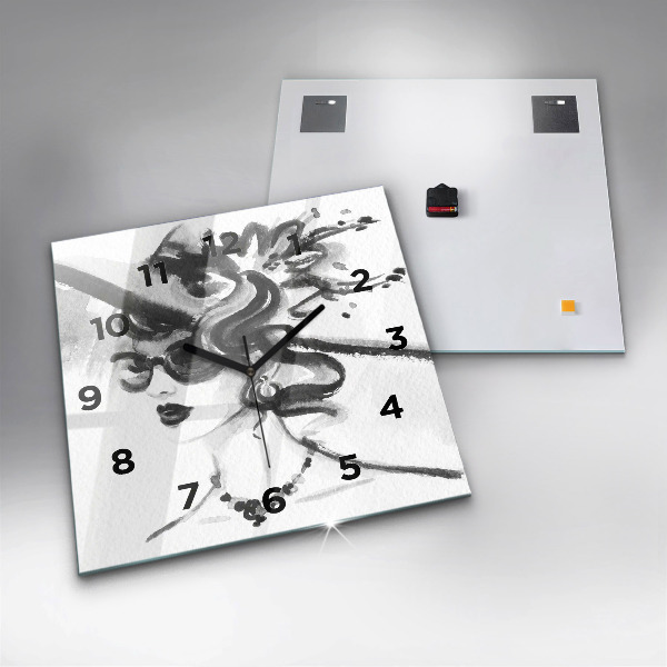 Ceas pătrat de perete din sticlă Femeie la modă