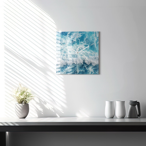 Ceas pătrat de perete din sticlă Valurile oceanului