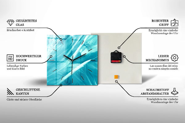 Ceas pătrat de perete din sticlă Valurile oceanului