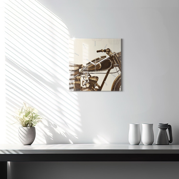 Ceas pătrat de perete din sticlă Motocicletă vintage sepia